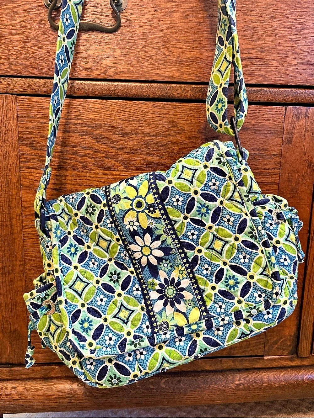 Vera Bradley Daisy Daisy Snap Messenger Shoulder Bag Blue & Green